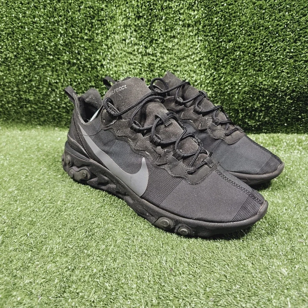 Nike React Element 55 Triple Black Athletic Sneakers BQ6166-008 Mens 12